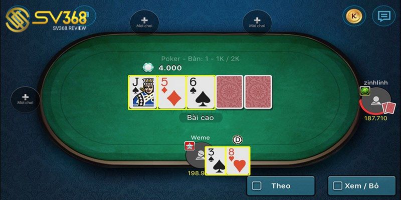 Trò chơi poker hấp dẫn trải qua 4 vòng cược 